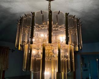 Brass Chandelier with Beveled Smoke Glass