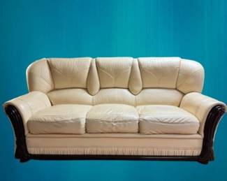 3-Seater Cream Leather Sofa - Good Condition
