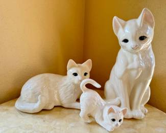 Trio of Ceramic White Feline Friends