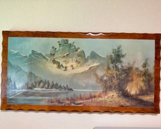 Clock in Large Framed Nature Scene Wall Art