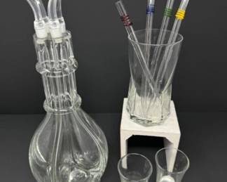 Vintage French 4-Chamber Decanter Set w/ Glasses