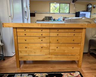 Wooden Kitchen Island/Buffet w/ Butcher Block Top & Drawers