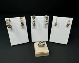 26.96g Sterling Silver Hoop Earrings 3 Sets (1 Pair 10kt) + Leaf Ring	