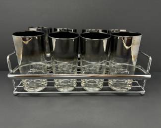  Silver Fade Glassware Set w/ Chrome Display Rack