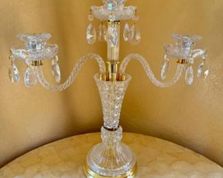 Vintage Cut Crystal Three Candle Candelabra