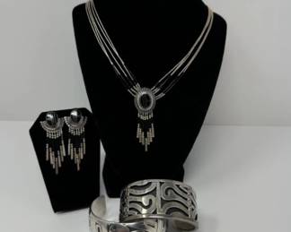 Sterling Silver Jewelry Collection (140g): Bracelets, Necklace & Earrings Set