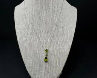 10k White Gold Necklace w/ Lime Green Gemstone (Possibly Peridot)