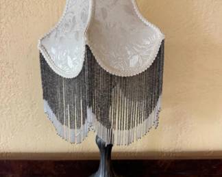 Victorian Bordello Style Table Lamp w/ Lace Fringed Tasseled Shade