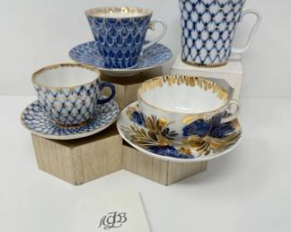 Vintage Lomonosov Hand-Decorated Russian Porcelain Teacup & Saucer Set