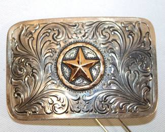 Vogt Ladies Lonestar Buckle, Stirling & 10 Carat Gold Filled, Hand Engraved, Principal Character