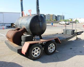 Trailer Mounted Smoker, Approx. 16'L x 75"W, Tandem Axle, Fire Box, Tool Box, Bumper Pull