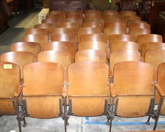 Vintage Theater Chairs; (9) Sections Makes (3) Rows of (15) Seats Each, Each Section Approx. 105"W x 16"D x 32"H, w/ Art Deco End Caps