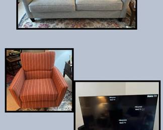 La-Z-y Boy sofa ($50); La-Z-y Boy Swivel Chair ($75); 55" TV ($75); IKEA TV stand from the UK ($75)