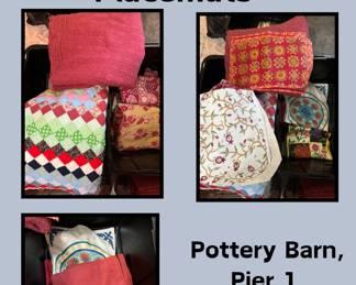 Blankets, handmade quilts, table runners, placemats, blackout curtains, etc. (from Pottery Barn, Pier 1, Etsy, etc.)