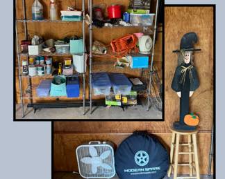 Tesla Modern Spare 18" tire for Model 3 - never used! ($50 - originally $450); box fan ($5); cute Halloween witch ($5); other random stuff.