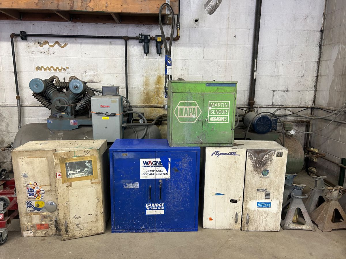 A few of the vintage metal cabinets 