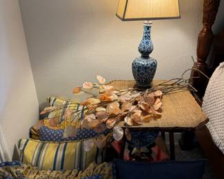 Bamboo side table  and pillows 