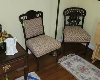 Antique chairs, one of 2 end tables 