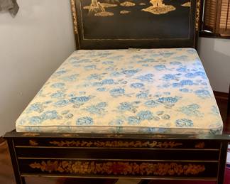 Full bed hand painted in gold and black laquer