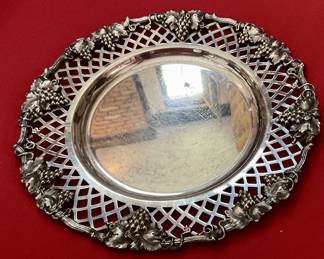 Silver plated reticulated plate with grape vine