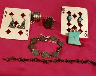 Sterling earrings, rings, bracelets 