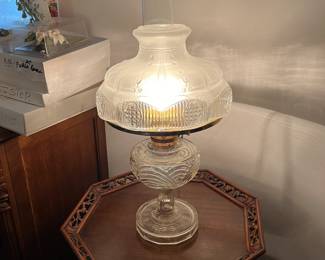 #122	Glass Aladdin Electric Lamp w/Glass Shade 24" Tall	 $150.00 
