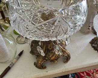 #112	Vtg German Footed Compote w/Brass Feet w/lead Crystal - 9x10	 $100.00 
