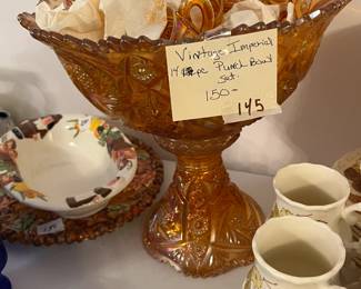 #145	Vintage Marigold Imperial Punch Bowl w/Stand w/12 cups	 $150.00 
