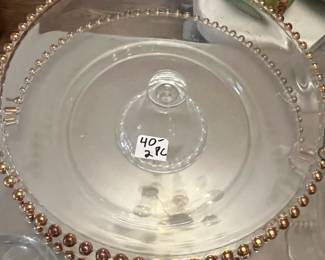 #189	Candlewick w/gold edges Pedestal Cake & Underplate	 $40.00 
