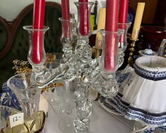 #220	5 arm candle glass candelabra	 $30.00 
