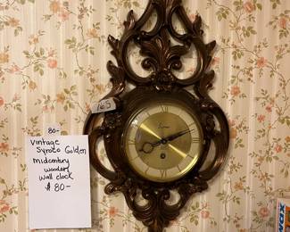 #165	Vintage Syroco Golden Mid-Century Wooden Wall Clock	 $80.00 
