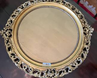 #163	Gold-Painted Wood Carved Cake Flat Display Stand - hold 16" Cake Stand 27" Diameter	 $60.00 
