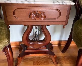 #94	Wood Rose Carved End Table w/1 drawer and marble top - 19x15x27	 $125.00 
