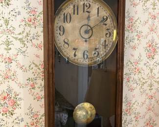#127	Cocoa-Cola Wall Clock in Antique wood cabinet - Hanging  - w/key - working - 15x5x31	 $250.00 
