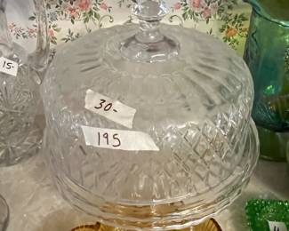 #195	Heavy Leaded Crystal Cake Pedestal Display w/Leaded Glass Cover - holds 10" Round 	 $30.00 
