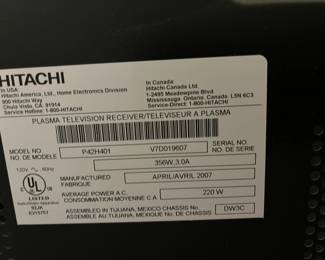 #138	Hitachi HD1080 TV - P42H401 - 42" w/remote	 $75.00 
