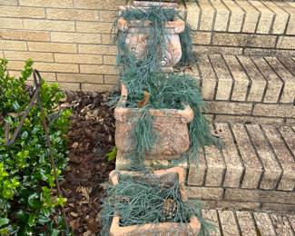 #76	Terracotta Carved Flowerpots but 1 Broken - each measure 10x9	 $60.00 
