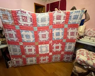 #202	Quilt Through the barn door scrappy quilt Hand Quilted (as-is) holes 72x60	 $50.00 
