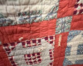 #202	Quilt Through the barn door scrappy quilt Hand Quilted (as-is) holes 72x60	 $50.00 
