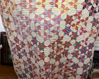 #201	Quilt Thirties scrappy star hand quilted 64x66	 $40.00 (as-is)