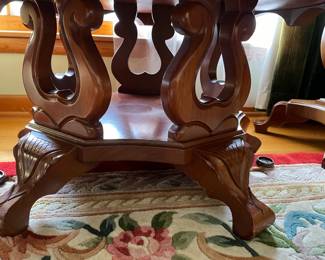 #105	Wood Carved Base w/heart shaped Cutouts Coffee Table w/Marble round Top - 36x18	 $275.00 
