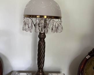 #96	Heavy Metal w/Frosted Glass Globe w/hanging glass prisms - 28" Tall	 $75.00 
#97	Heavy Metal w/Frosted Glass Globe w/hanging glass prisms - 28" Tall	 $75.00 
