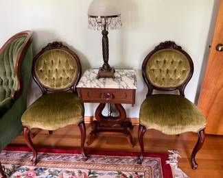 #93	Pair of Bubble Button Back Rosewood Carved Parlor Chairs - sold as a set	 $125.00 

