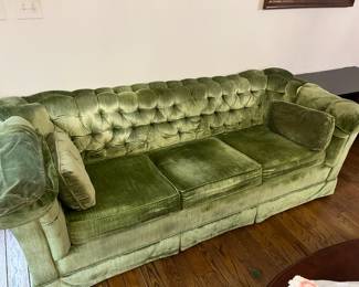 #131	Green Mid-Century Button Back Sofa w/Hide-A-Bed - 86" L  (as is some wear)	 $275.00 
