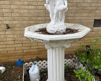 #61	Concrete birdbath 27x27x53 heavy w/statues	 $140.00 
