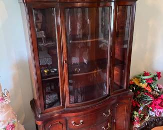 #117	Wood 1 piece Curved Glass Front China Cabinet w/3 Wood Shelves & 3 drawers & 2 Doors - 45x16x78	 $225.00 
