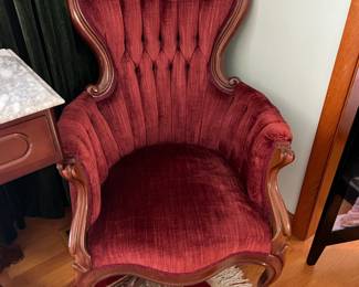 #102	Rose Fabric Button Back Rosewood Carved Parlor Chair	 $125.00 
