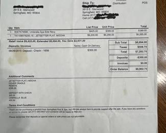 Original paperwork for purchase of the Hot Spring Jetsetter hot tub. Priced at $2,996.00 at the estate sale!!