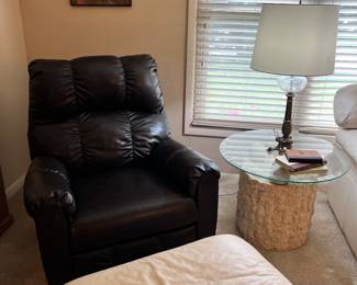 Nice recliner and another unique end table.