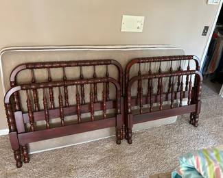 Jenny Lind antique twin beds.  With low profile box spring and frames.  Refinished so pristine condition.